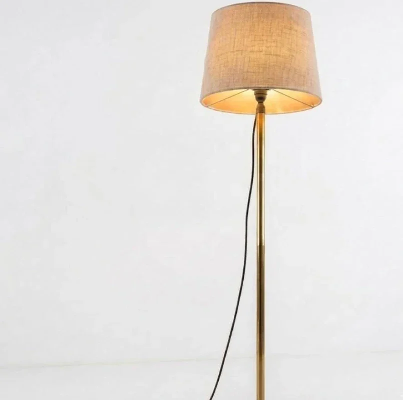 ShaizR Art Floor Lamp LED, Incandescent Standing Modern Antique Brass Finish 5Ft Height with 12 Inches Off White Lampshade for Living Room Corner,